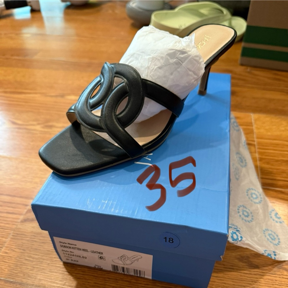 Black Heeled Sandals with Logo